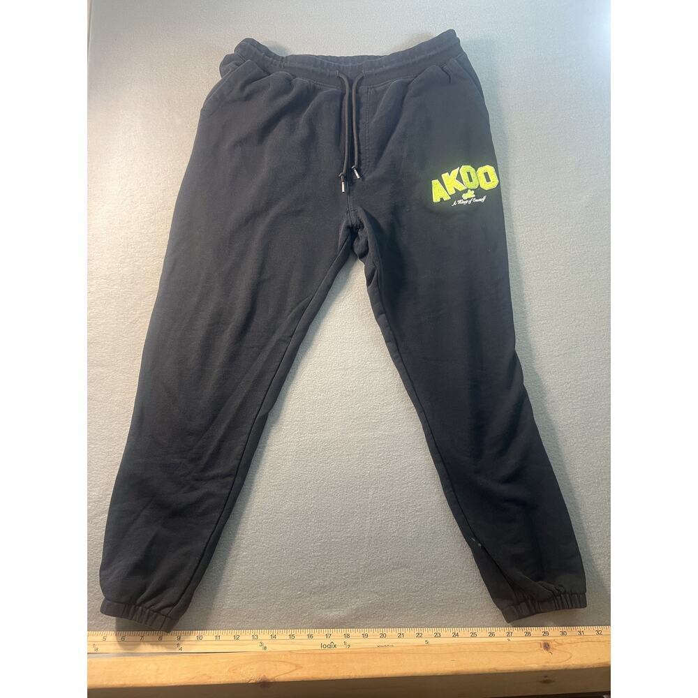 AKOO Black Jogger Sweatpants XL, Drawstring Waist, Logo Patch, Pre-owned